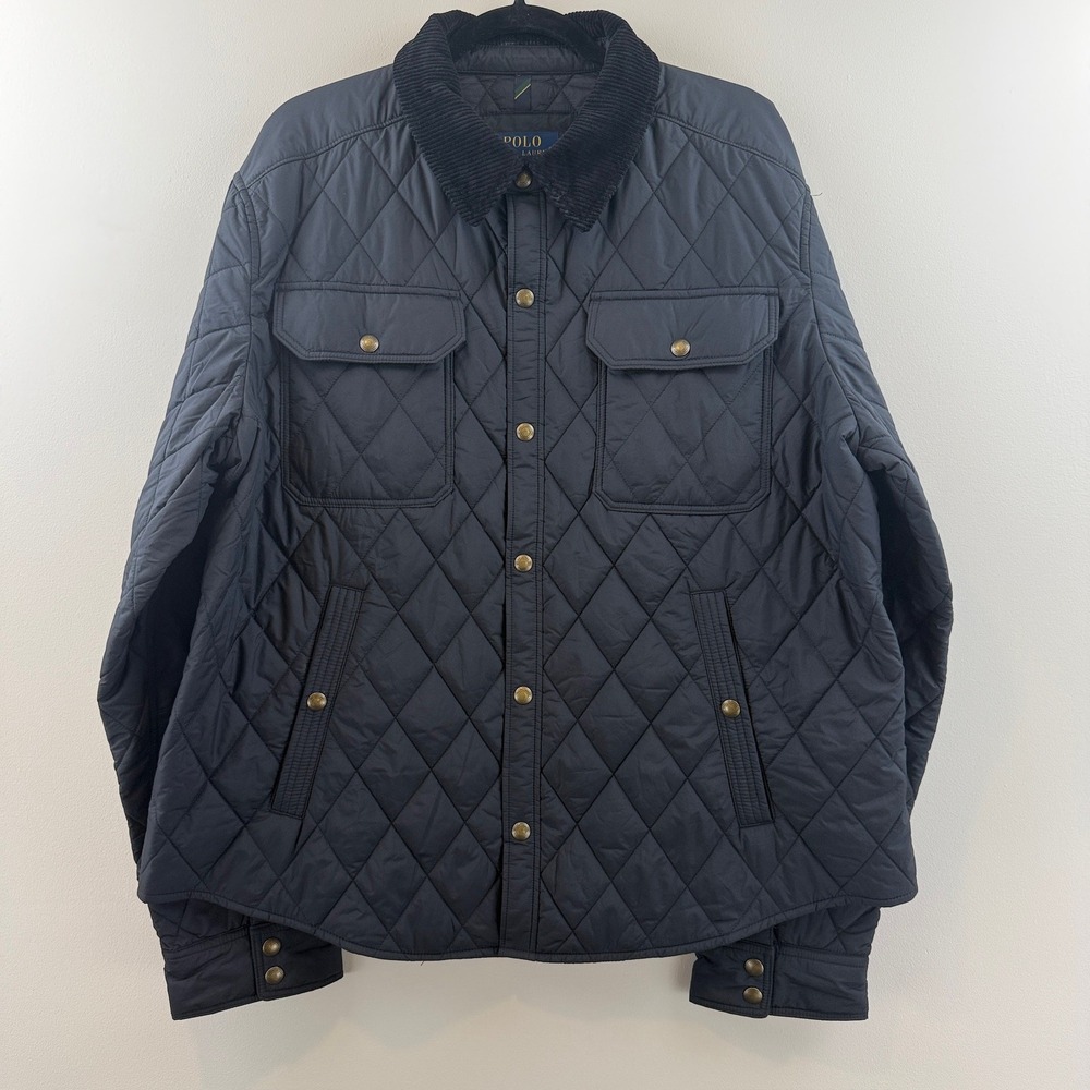 Polo Ralph Lauren Jacket Mens XL Preppy Quilted Corduroy Collar Field Coat Navy